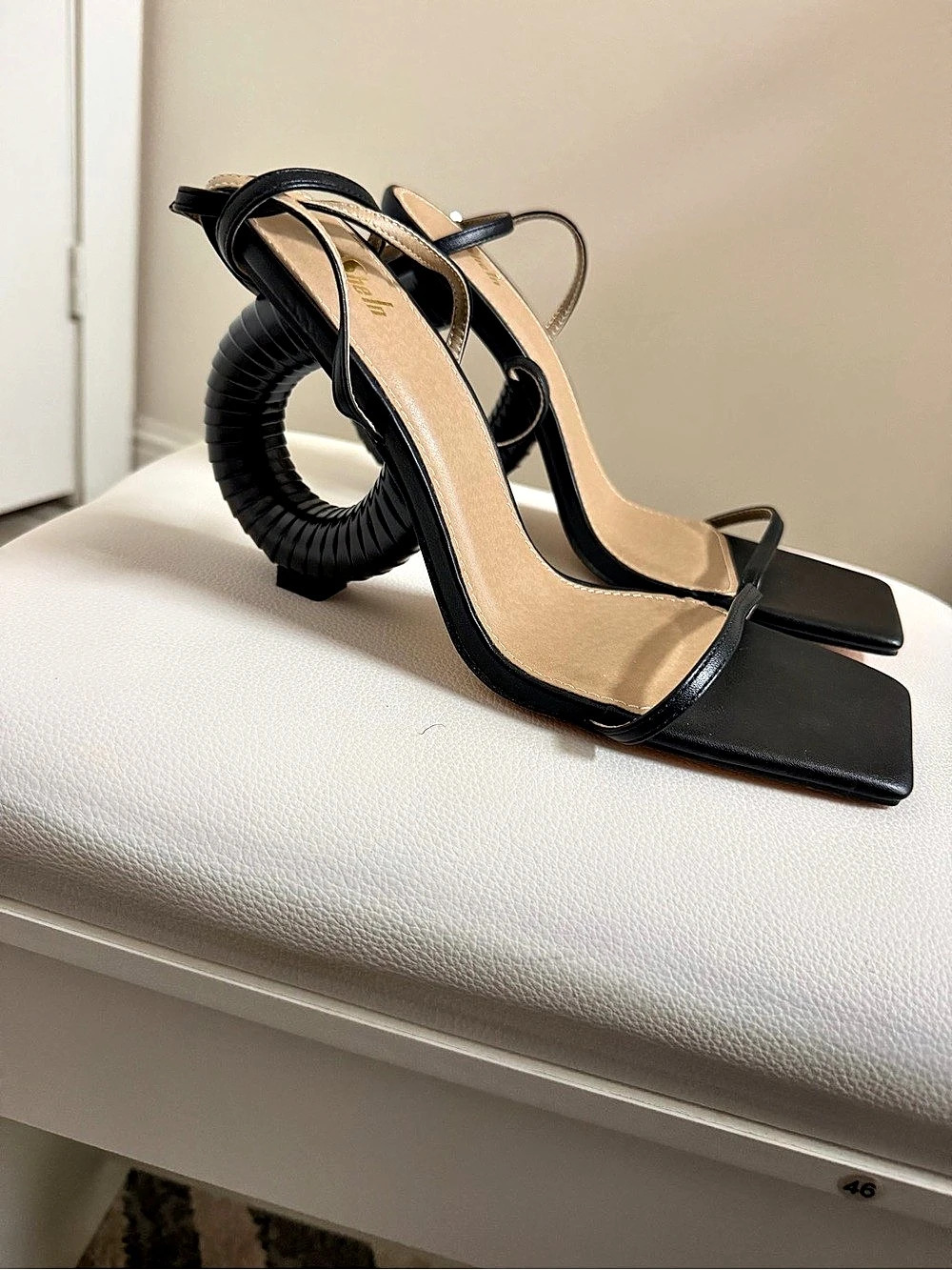 SHEIN Black Strappy Square-Toe Heels